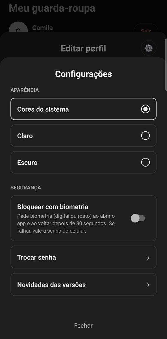 Configurações com o bloqueio por biometria